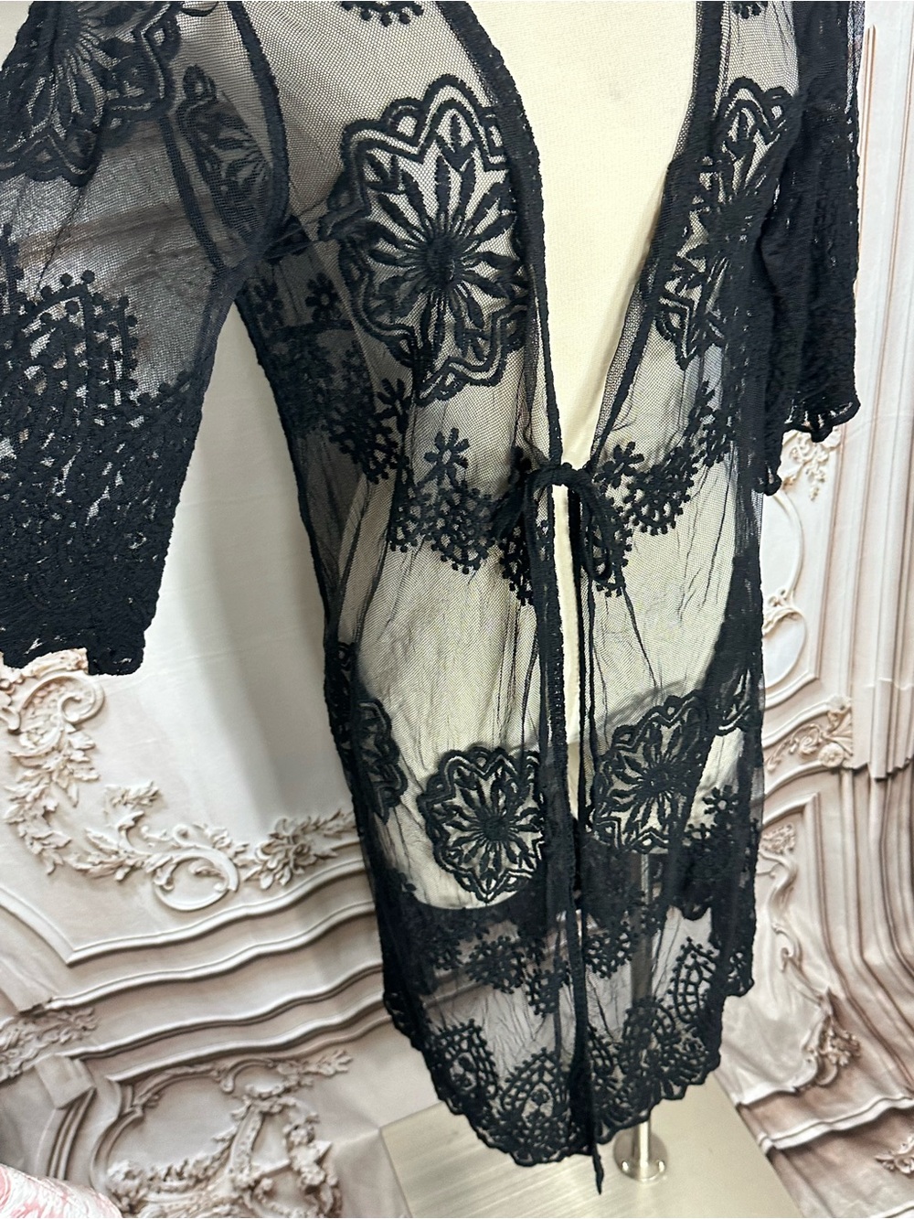 Sheer Black Lace Robe - Picture 4 of 8